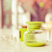 花色优品（Stylor）6杯水mini tea过滤茶壶 双层玻璃杯子 水壶水杯茶具套装组 绿色 STB-0295