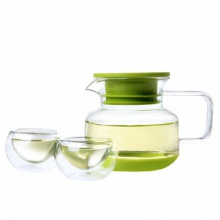 花色优品（Stylor）6杯水mini tea过滤茶壶 双层玻璃杯子 水壶水杯茶具套装组 绿色 STB-0295