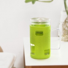 花色优品（Stylor）office6杯水玻璃杯 硅胶无铅隔热水杯 办公带茶漏茶杯子 花色绿 STB-0292