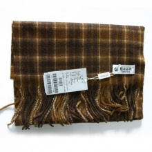 鄂尔多斯100%山羊绒围巾（150*30cm）棕咖白格