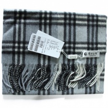 鄂尔多斯100%山羊绒围巾（150*30cm）黑白灰格（3种格样式随机）