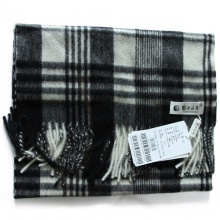 鄂尔多斯100%山羊绒围巾（150*30cm）黑白灰格（3种格样式随机）